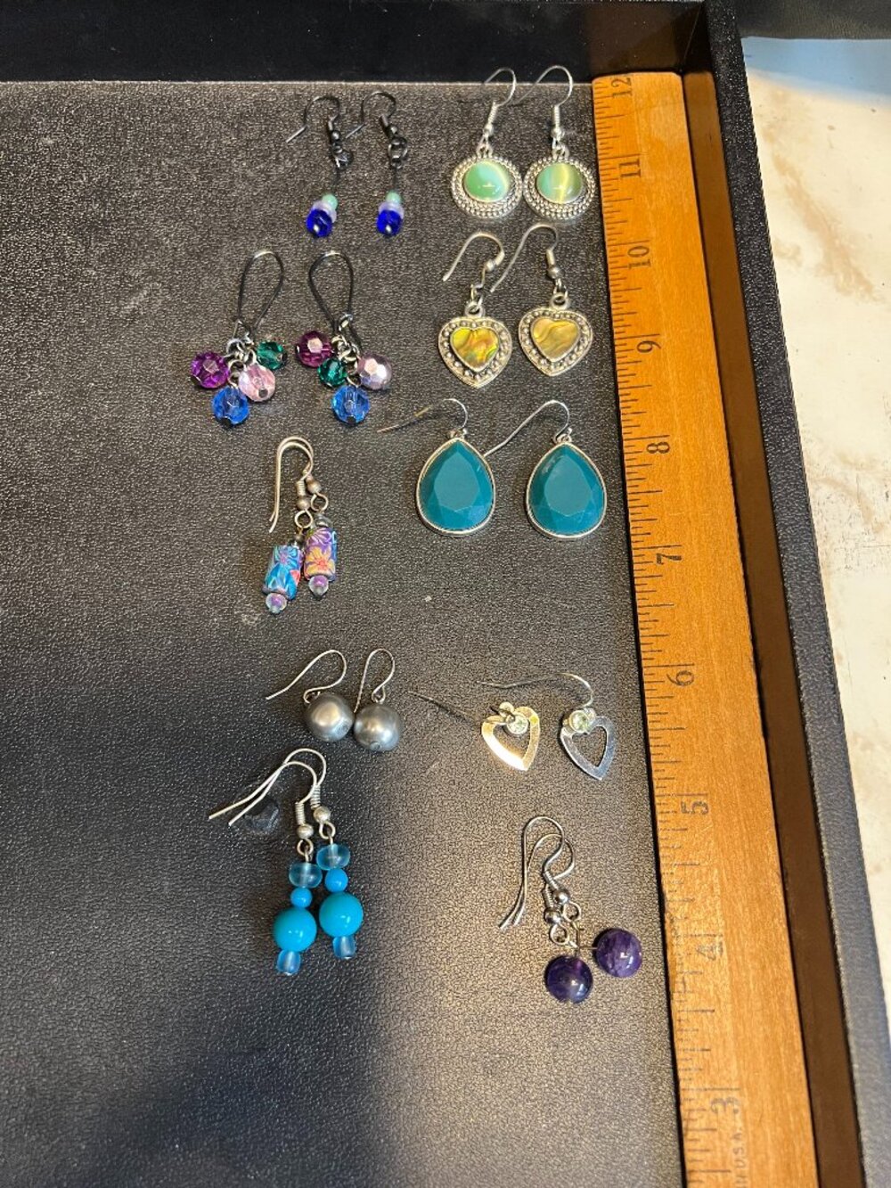 Lot of 10 Pairs Colorful Silvertone Dangle Earrings